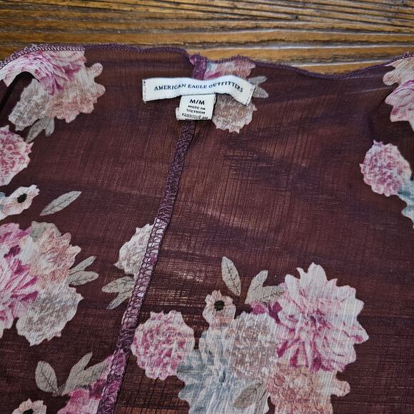 American Eagle Sheer Boho Open Kimono Floral Bloomcore Cardigan Topper Cover Up - Picture 5 of 8